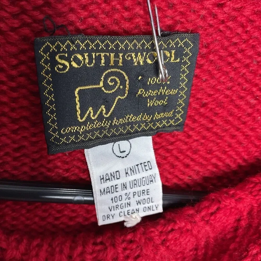 Vtg South Wool Sweater Large Women’s Red Button Accent HandKnit‎ Cable Pullover